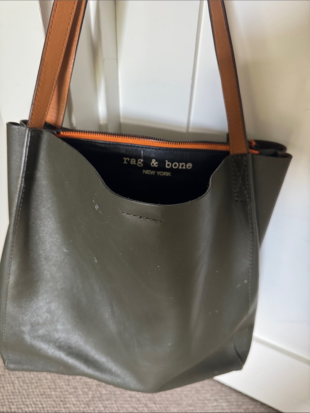 rag & bone Leather Tote in olive green.